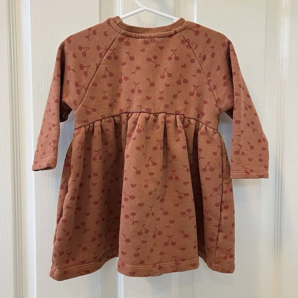 Zara Girls Cherry Print Sweatshirt Dress Burnt Orange Size 2-3 years